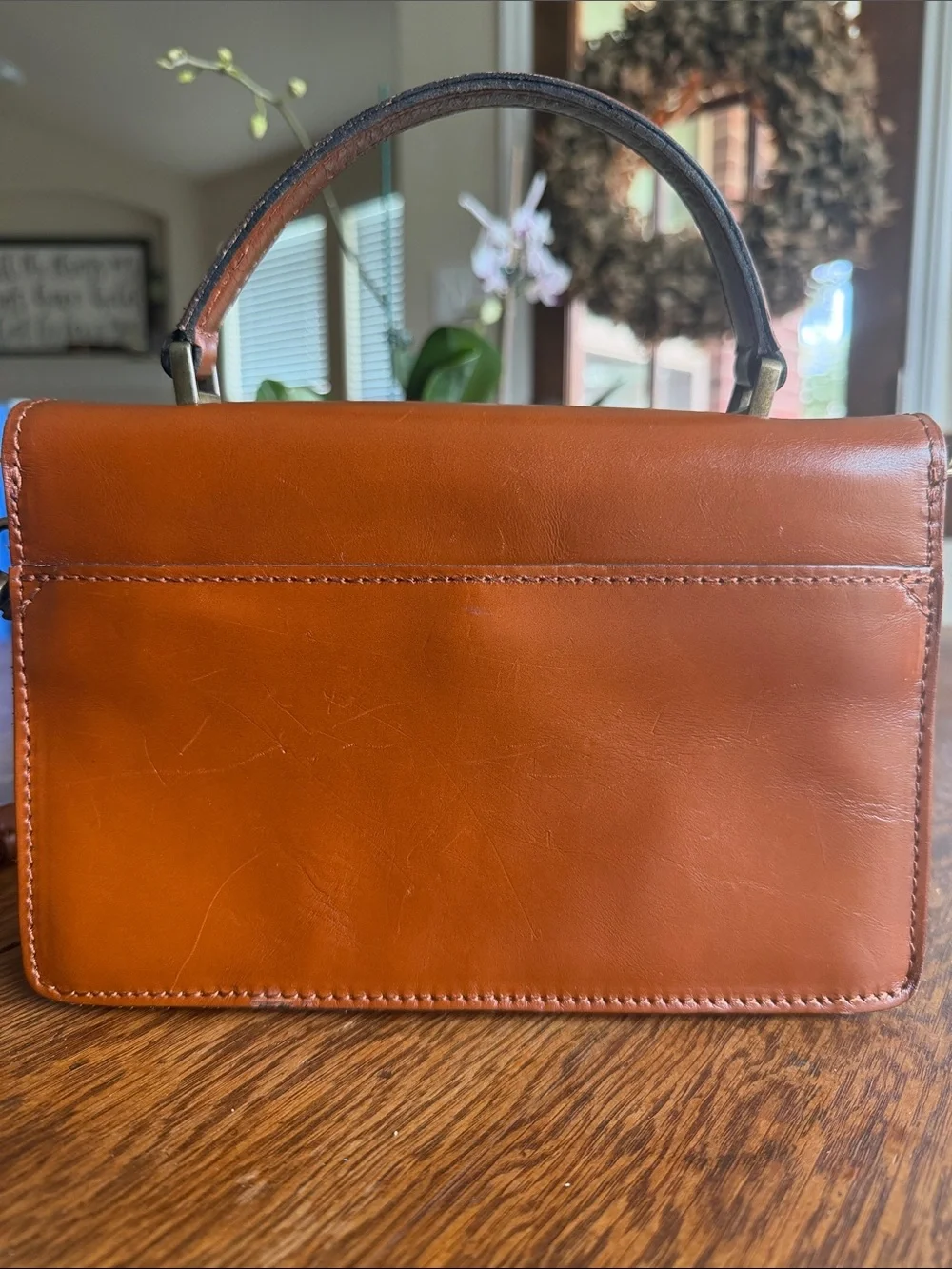 Patricia Nash Authentic Leather Heritage PORCILI Tan Top Handle Crossbody Bag